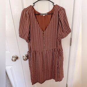 Loft Orange, Black, & White Striped Dress with Side Bow Ties